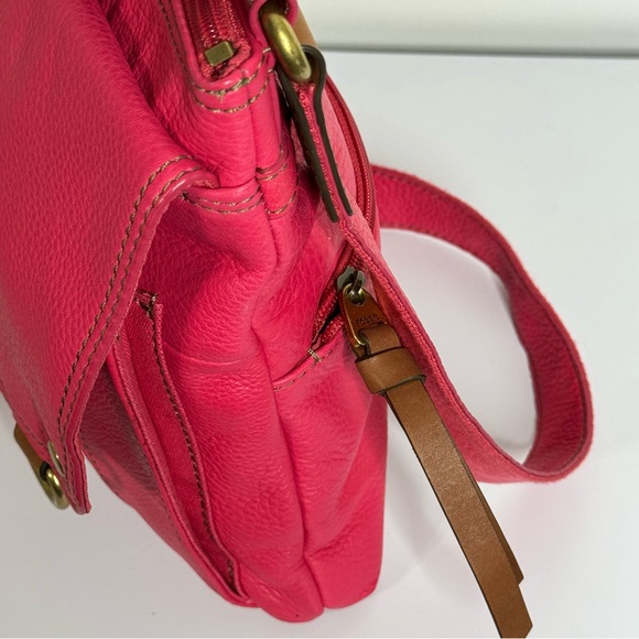 Fossil Morgan Traveler Pink Pebbled Leather Messenger Crossbody Bag - Picture 9 of 15